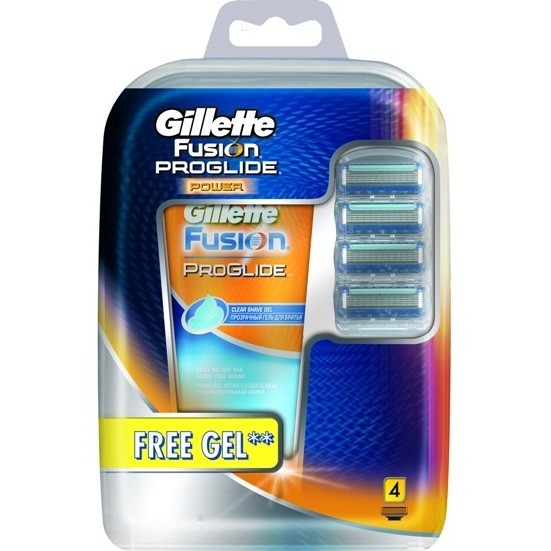 Gillette Fusion ProGlide Power сменные кассеты (4 шт) + гель д\бр ProGlide 175 мл, промо-набор