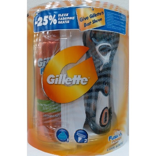 Gillette Fusion Power станок с 1 кассетой Cool White + гель для бритья Gillette 200 мл, промо-набор_