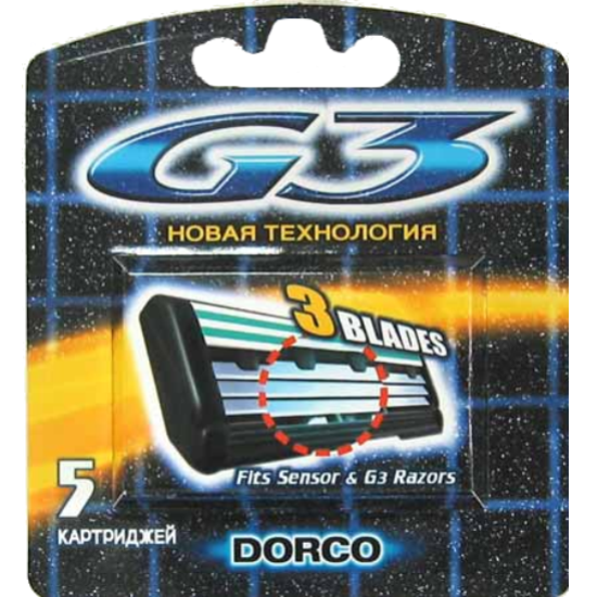 Dorco сменные кассеты G-3 с 3 лезвиями (система крепления Gillette Sensor Excel) 5 шт.