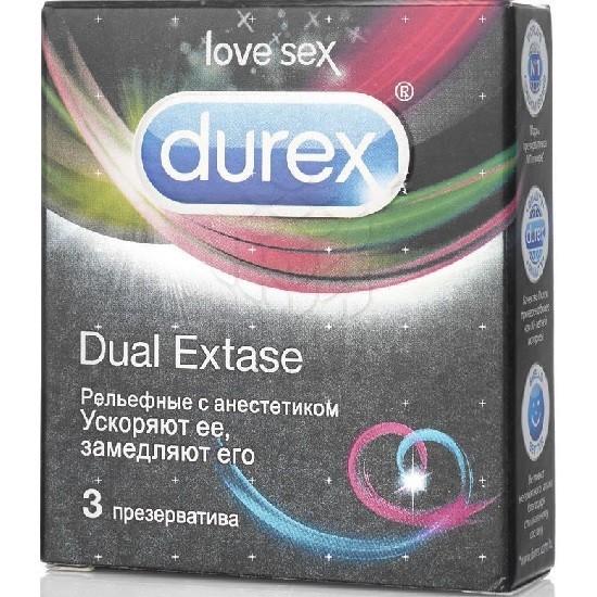 презервативы durex dual extase рельефные с анестетиком