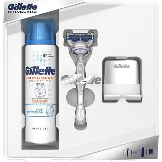 Набор Gillette бритвенный станок Skinguard с 1 кассетой + гель для бритья 200 мл + кронштейн