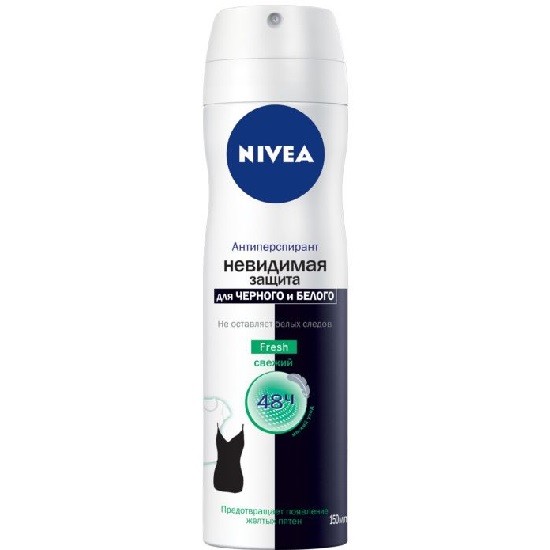 Nivea дезодорант спрей Невидимая защита для черного и белого Fresh антиперспирант 150 мл (88674)