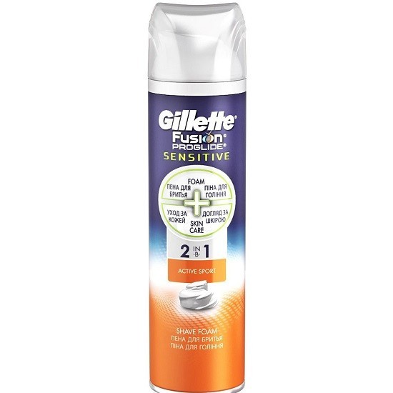 Gillette пена для бритья Fusion ProGlide 2в1 Active Sport для чувствительной кожи, 250 мл