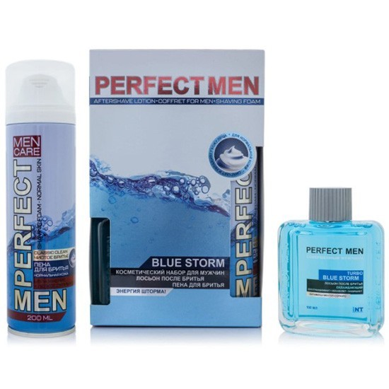 набор perfect men blue storm  лосьон после бритья 100мл.+ пена для бритья 200мл.