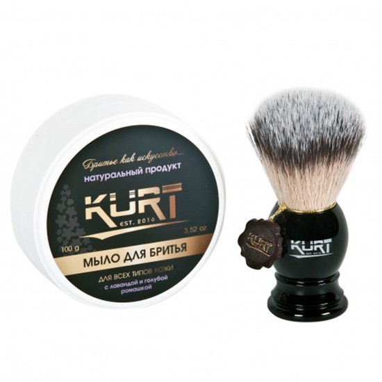 Набор KURT помазок синтетика Hi-brush, черная ручка + мыло для бритья лаванда 100 г K_60102S