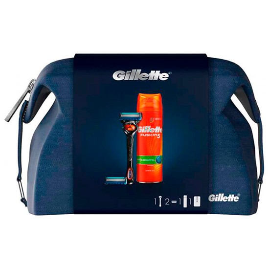Набор Gillette Fusion станок с 2 касс.+ гель  д/бр 200 ml + косметичка х/б 220х105х140