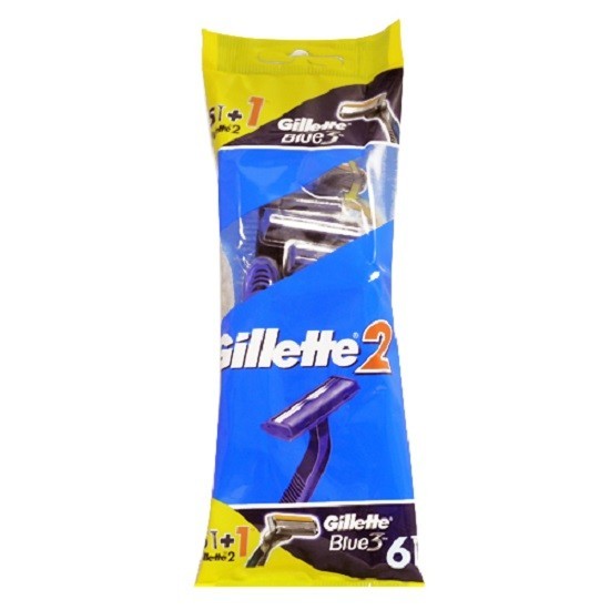 Станок одноразовый Gillette2 с 2 лезвиями, 5 штук + станок Blue3 с 3 лезвиями, 1 шт