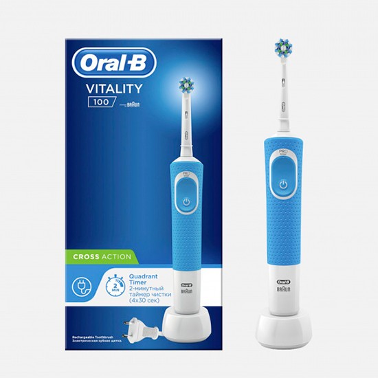 oral-b электрическая зубная щетка vitality 100 cross action blue c аккумулятором и адаптером 220v