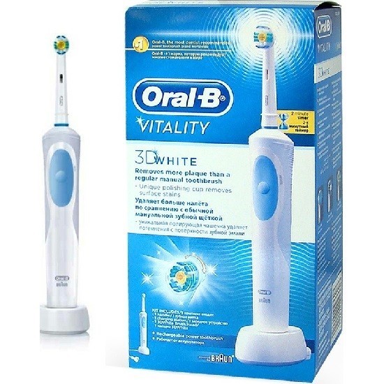oral-b электрическая зубная щетка vitality 3d white c аккумулятором и адаптером 220v
